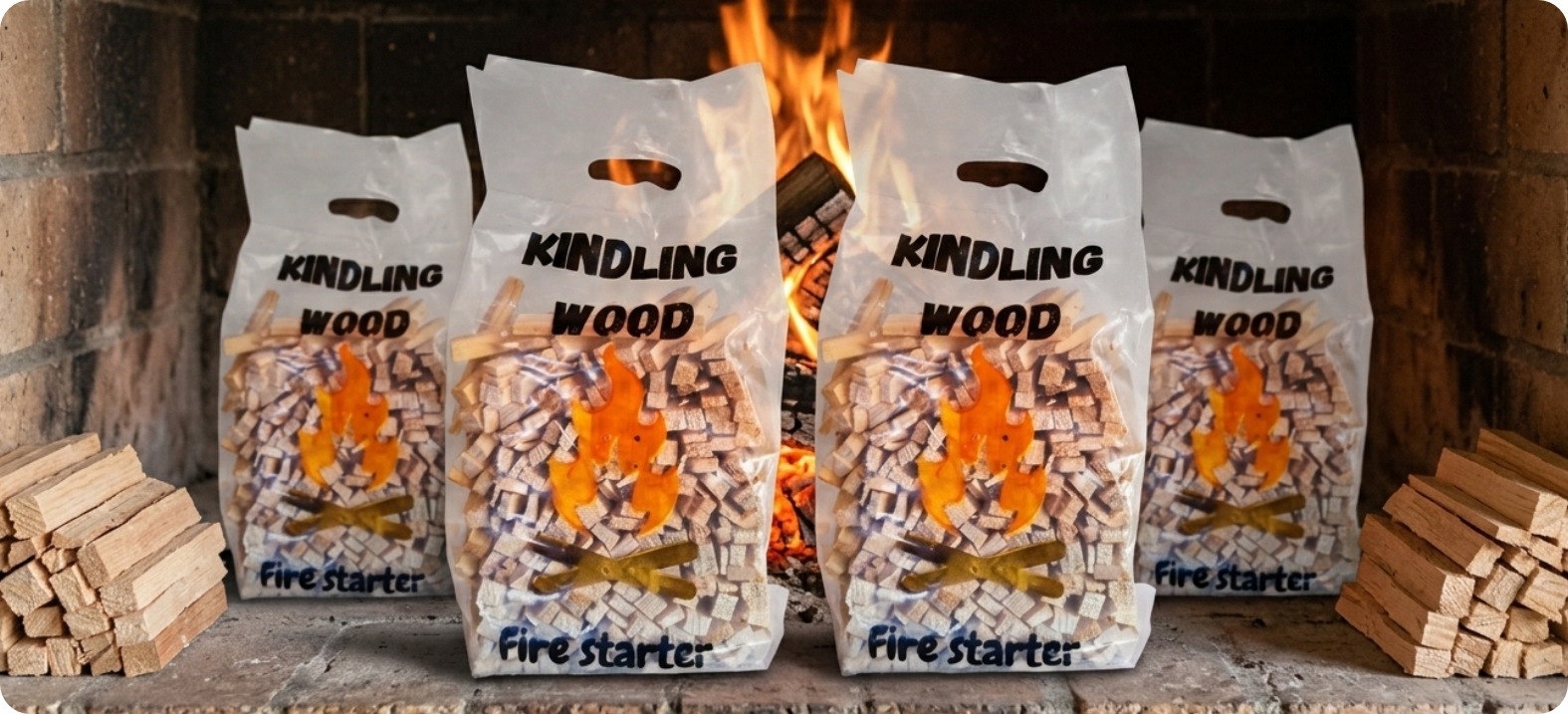 Kindling Stack Bags At Fireplace